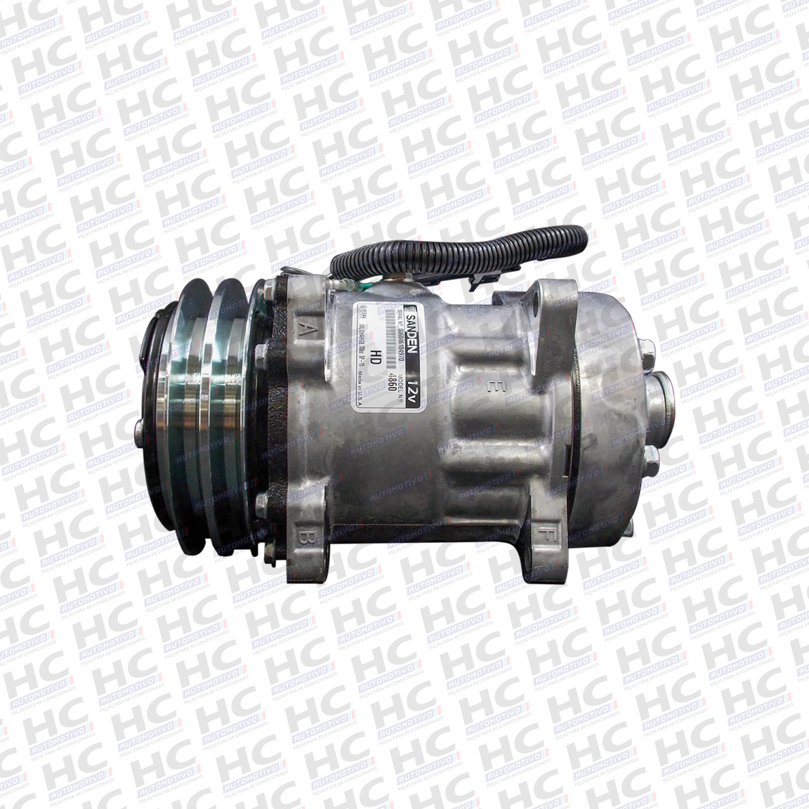 COMPRESSOR UNIVERSAL 7H15 8ORELHAS POLIA 2A 132MM 12V SAIDA FLEX SANDEN AMERICANO- U4860, 4860, SD4860