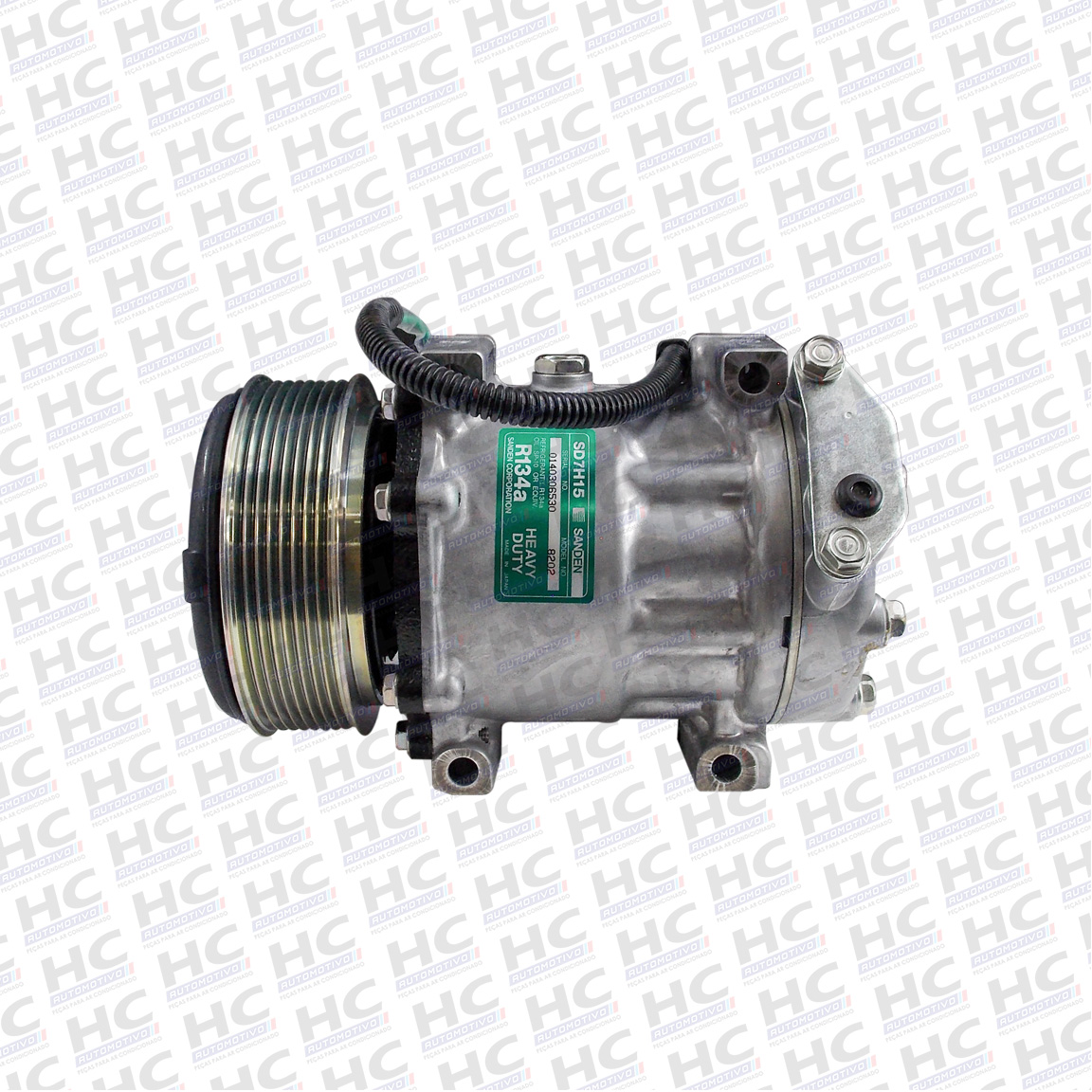 COMPRESSOR 7H15 PASSANTE POLIA 8PK 124MM 12V RETROESCAVADEIRA JCB 535, 540, 214, 2CX, 3CX, 4CX - SANDEN JAPAN 32008562 