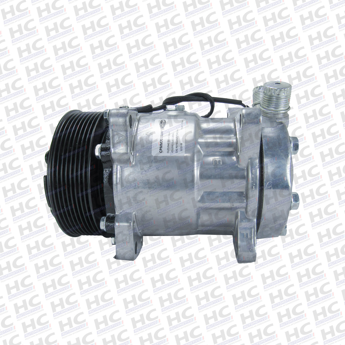 COMPRESSOR UNIVERSAL 7H15 8 ORELHAS POLIA 8PK 119MM 12V SAIDA VERTICAL MAGNETI MARELLI CPMM7035UV, 8FK351339011