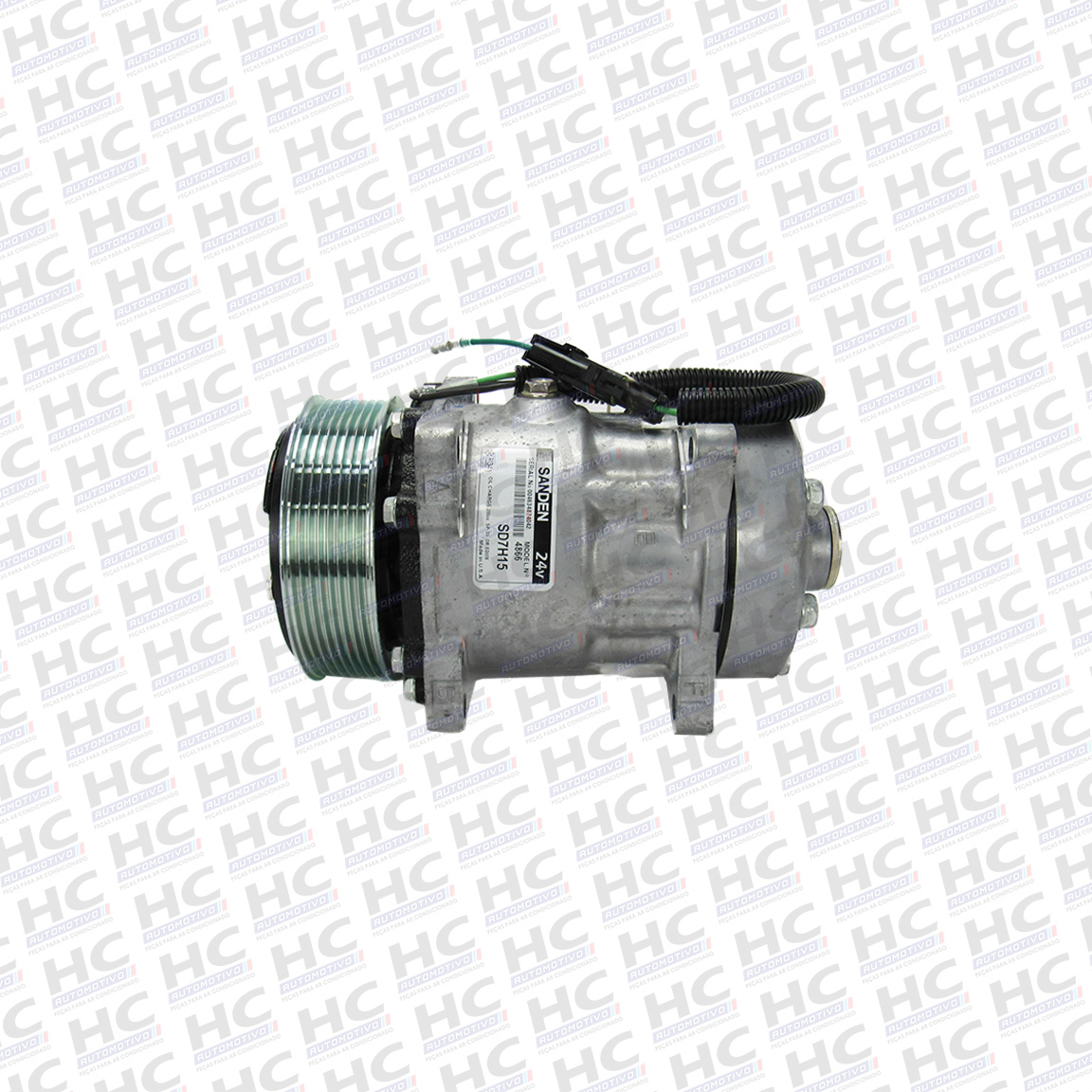 COMPRESSOR UNIVERSAL 7H15 8 ORELHAS POLIA 8PK 119MM 24V SAÍDA FLEX SANDEN AMERICANO U4866