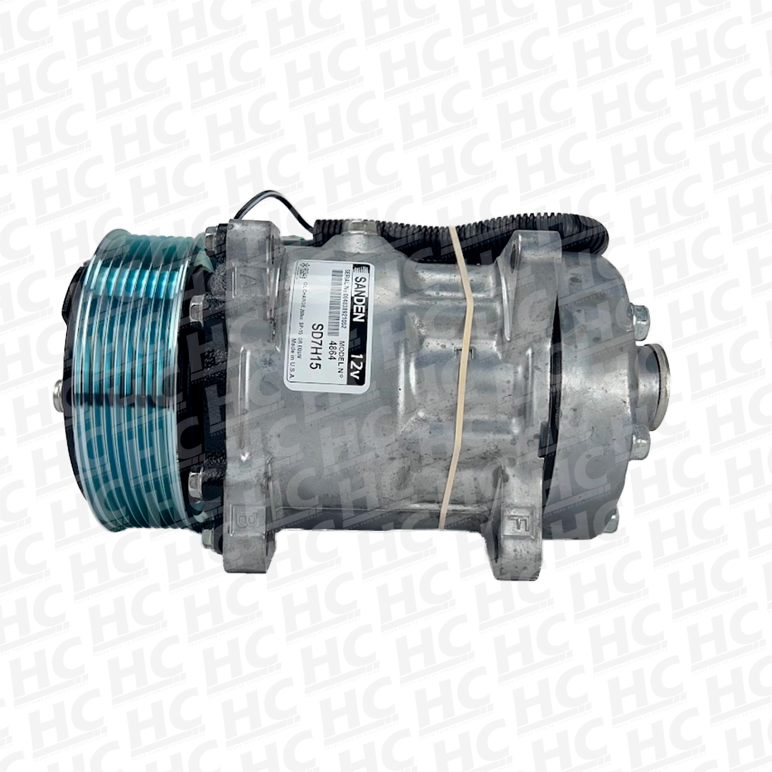 COMPRESSOR UNIVERSAL 7H15 8 ORELHAS POLIA 8PK 119MM 12V SAÍDA FLEX SANDEN AMERICANO